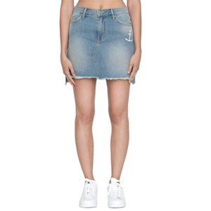 Sandrine Rose Anchor-Embroidered Denim Miniskirt Jean Skirt Frayed